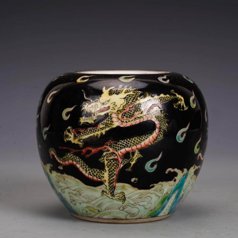 清乾隆瓷器五彩龙纹水盂古董古玩明清老瓷器旧货文房用具收藏品