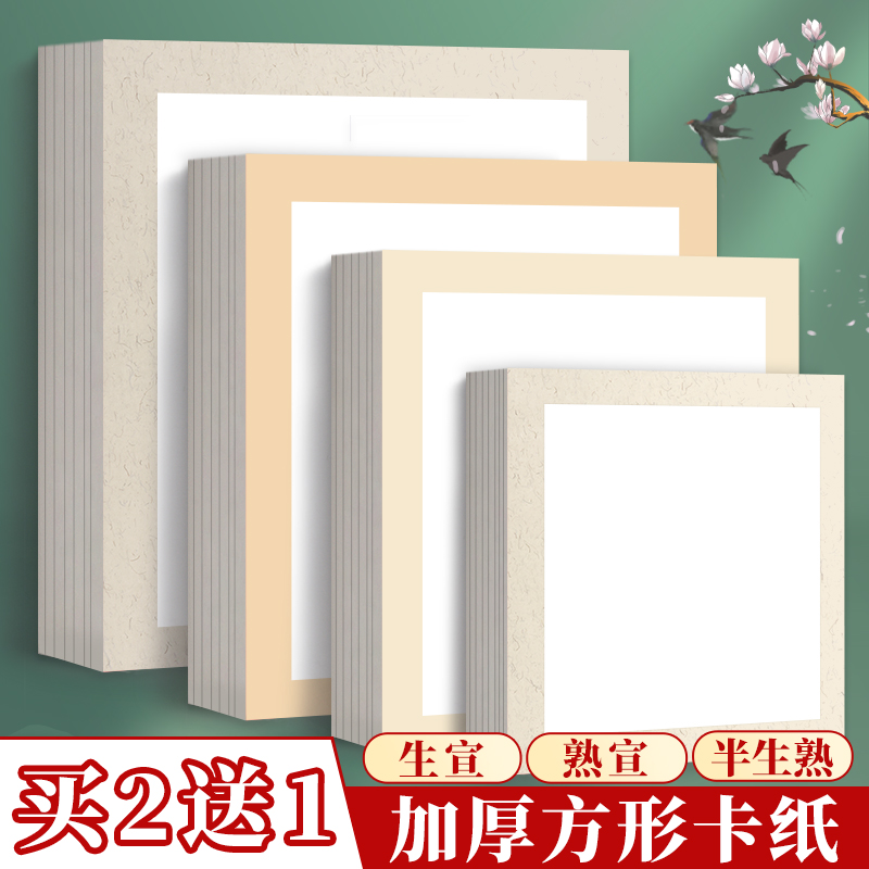 三宝云国画卡纸镜面宣纸生宣半生熟熟宣书法专用作品生宣纸水墨画毛笔美术正方形半熟工笔裱框加厚镜片画纸