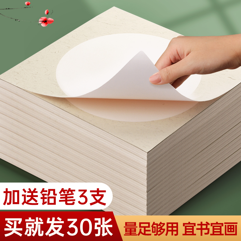 30张国画卡纸加厚生宣熟宣半生熟镜面宣纸作品书法专用工笔毛笔美术正方形半熟画画麻纸生宣纸水墨画镜片画纸