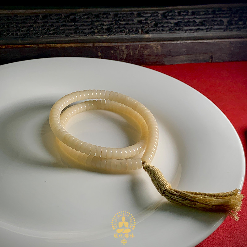 精工原生态白玉菩提根药片鬼工手串手链男女直切高密108念珠文玩