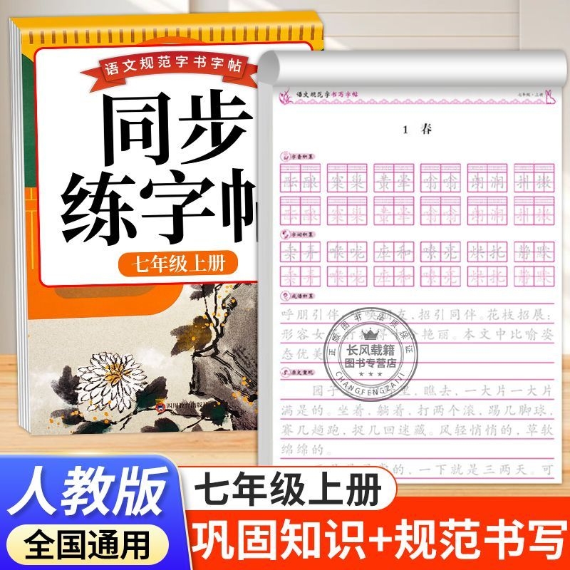 七八年级上下册语文字帖初中生同步人教版中文初一练字帖贴小升初中学生专用每日一练正楷硬笔书法楷书临摹钢笔7练字本8描红