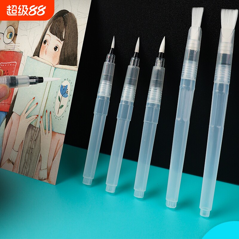 自来水笔套装初学者水粉固体水彩颜料画笔工具勾线美术学生绘画专用水溶性彩铅毛笔软头单支笔帽尖头白色平头