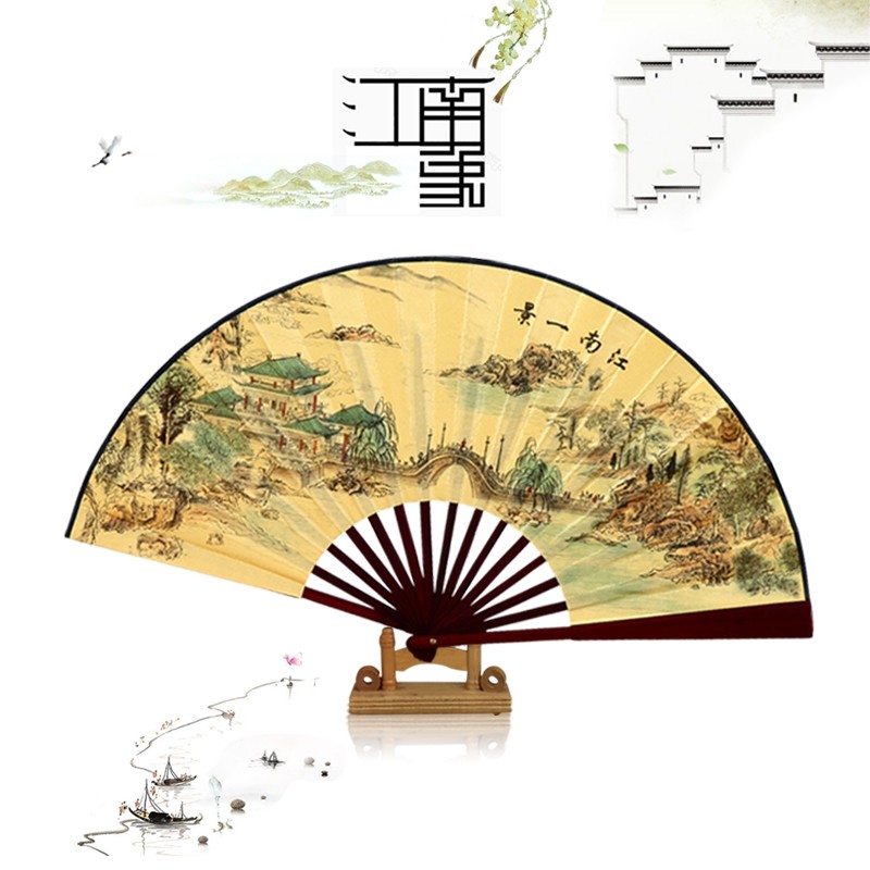 折扇男扇古风夏礼物9寸10寸风景画中国风8寸儿童舞蹈布扇跳舞双面