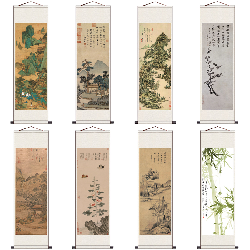 明代名家字画仿古丝绸画办公室山水花鸟挂画国画文徵明悟竹书堂画
