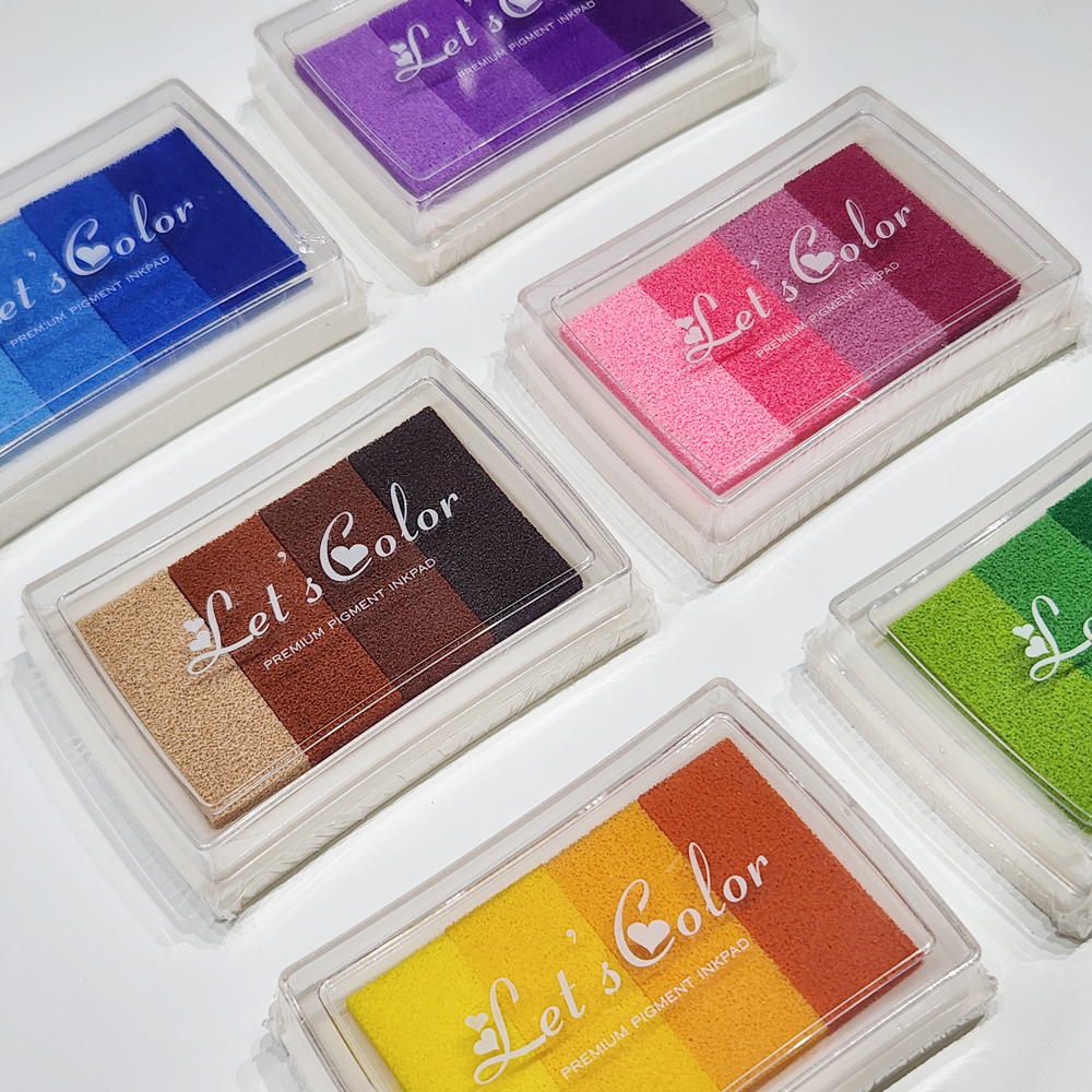 4色渐变彩色印泥DIY印泥台橡皮章儿童手掌手指画相册手账印泥印章