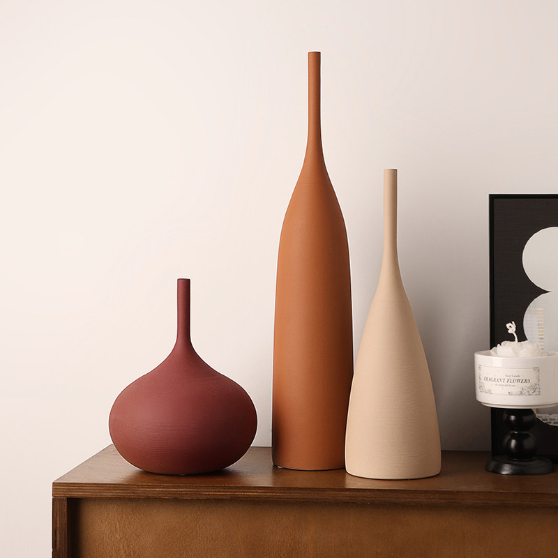 贝汉美法式拉丝花瓶摆件客厅电视柜复古插花装饰品景德镇陶瓷花瓶