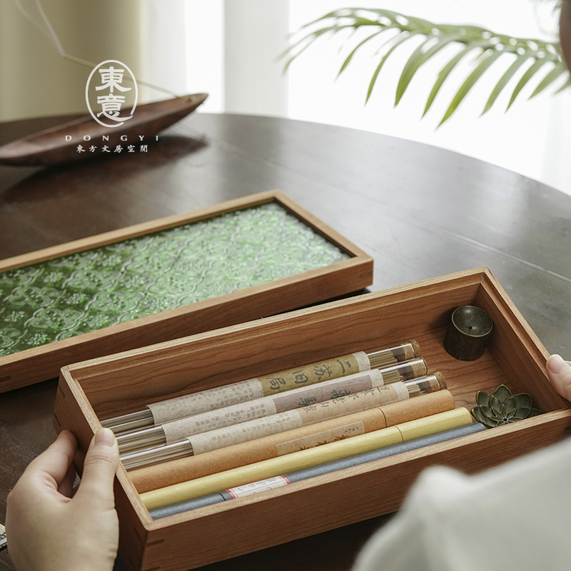 东意实木檀香沉香放线香的收纳盒防潮防虫装香容器储香盒毛笔文玩