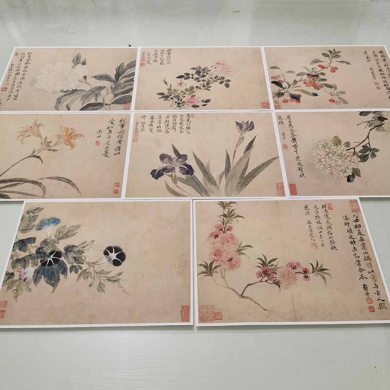 恽寿平春花图册八开复古书画花卉国画真迹艺术微喷仿古墙面装饰画