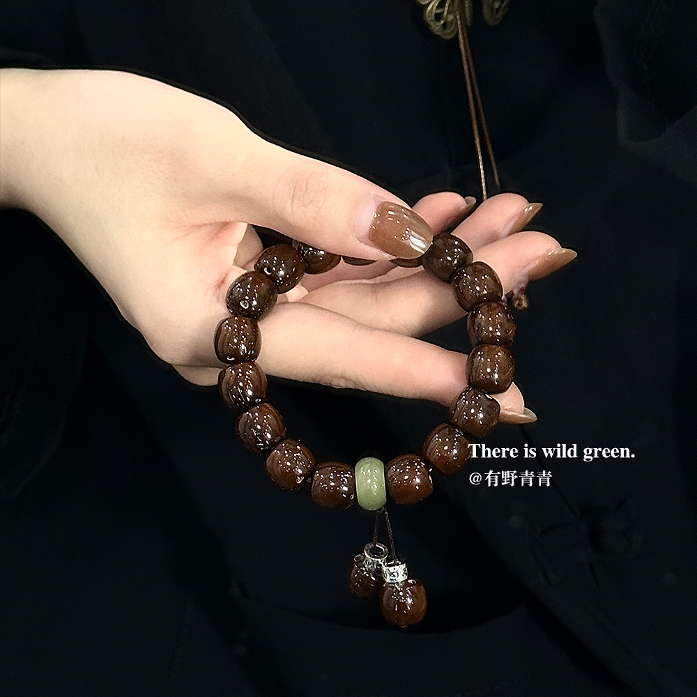 有野青青「东方员外」原创设计苍兰紫金鼠直切老型珠文玩情侣手串