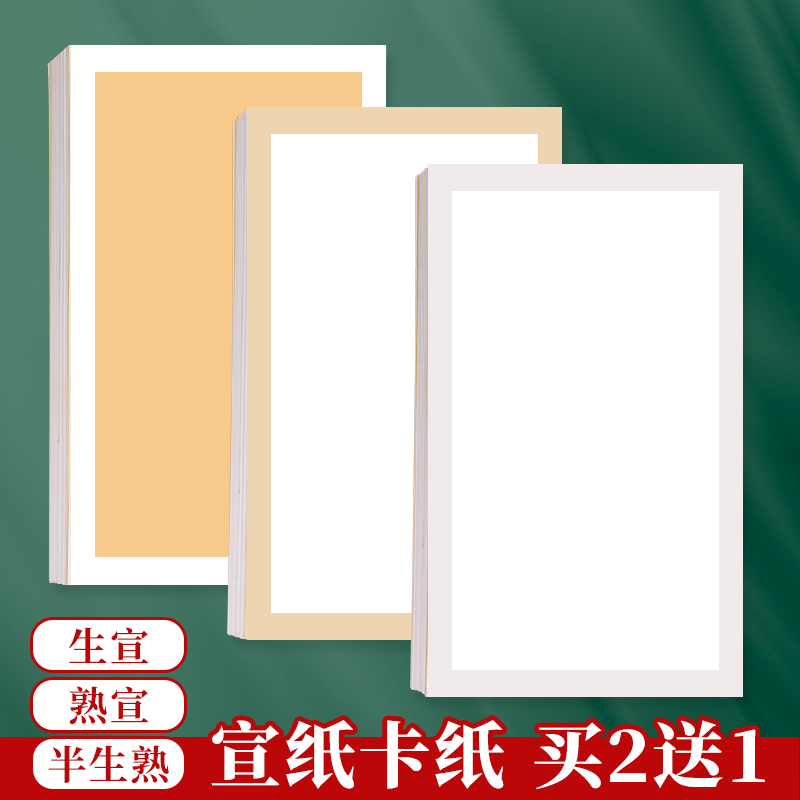 加厚宣纸国画卡纸长方形镜片纸毛笔书法专用纸国画纸空白软卡画画装裱扇面纸全白全麻手工生宣纸作品纸