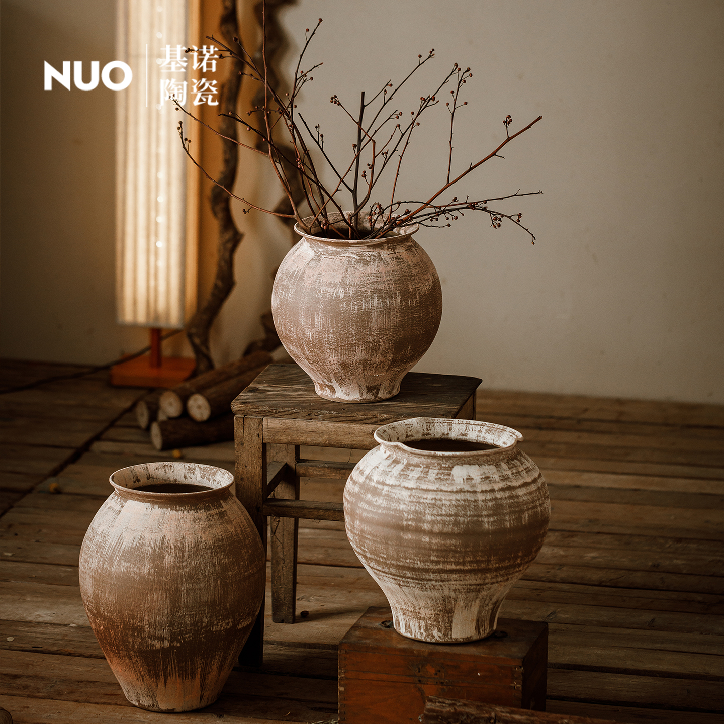 景德镇土陶艺术陶瓷花瓶干插花器仿古做旧红陶泥陶罐民宿装饰摆件