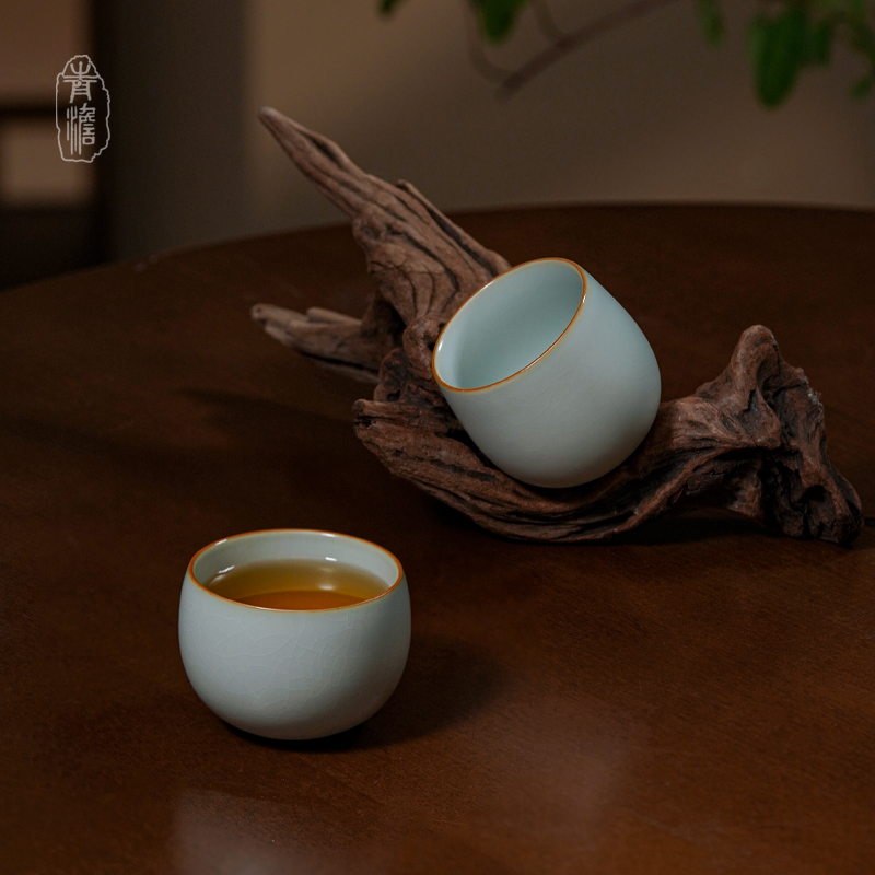 汝窑主人杯送礼景德镇茶杯茶具长辈领导生日礼品复古瓷器玉川对杯