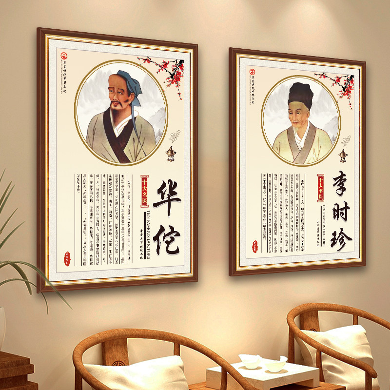 十大名医挂画名人字画中医养生馆装饰画李时珍画像理疗馆扁鹊壁画
