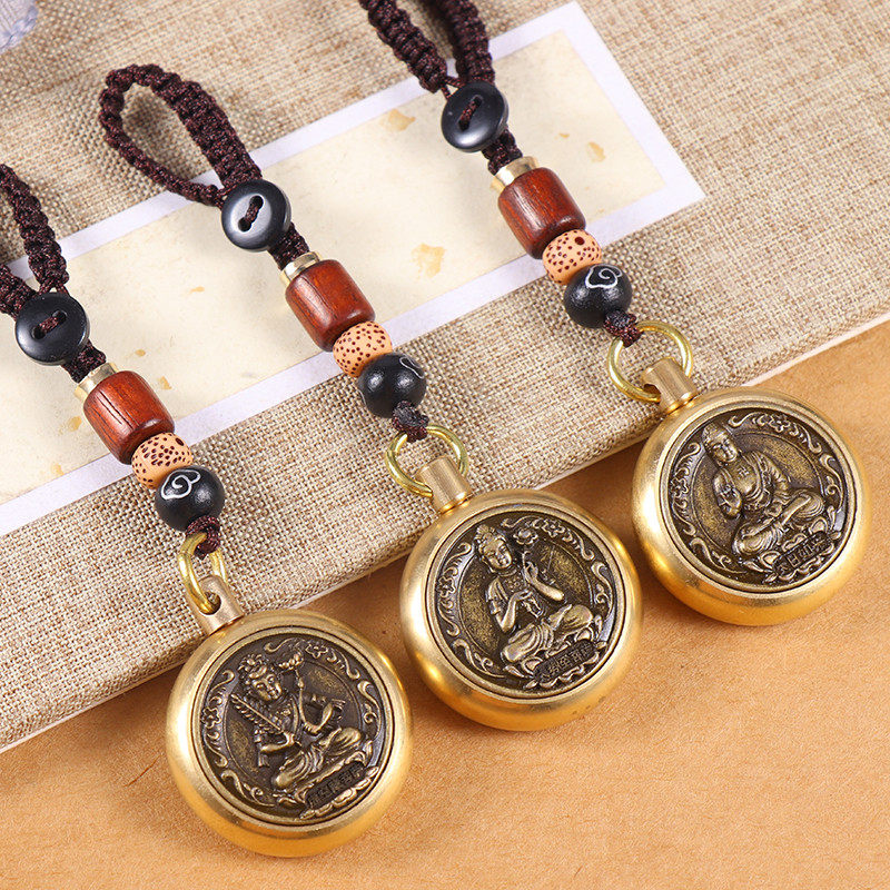 十二生肖守护神钥匙扣挂件纯黄铜本命佛不动明王普贤文殊汽车吊坠