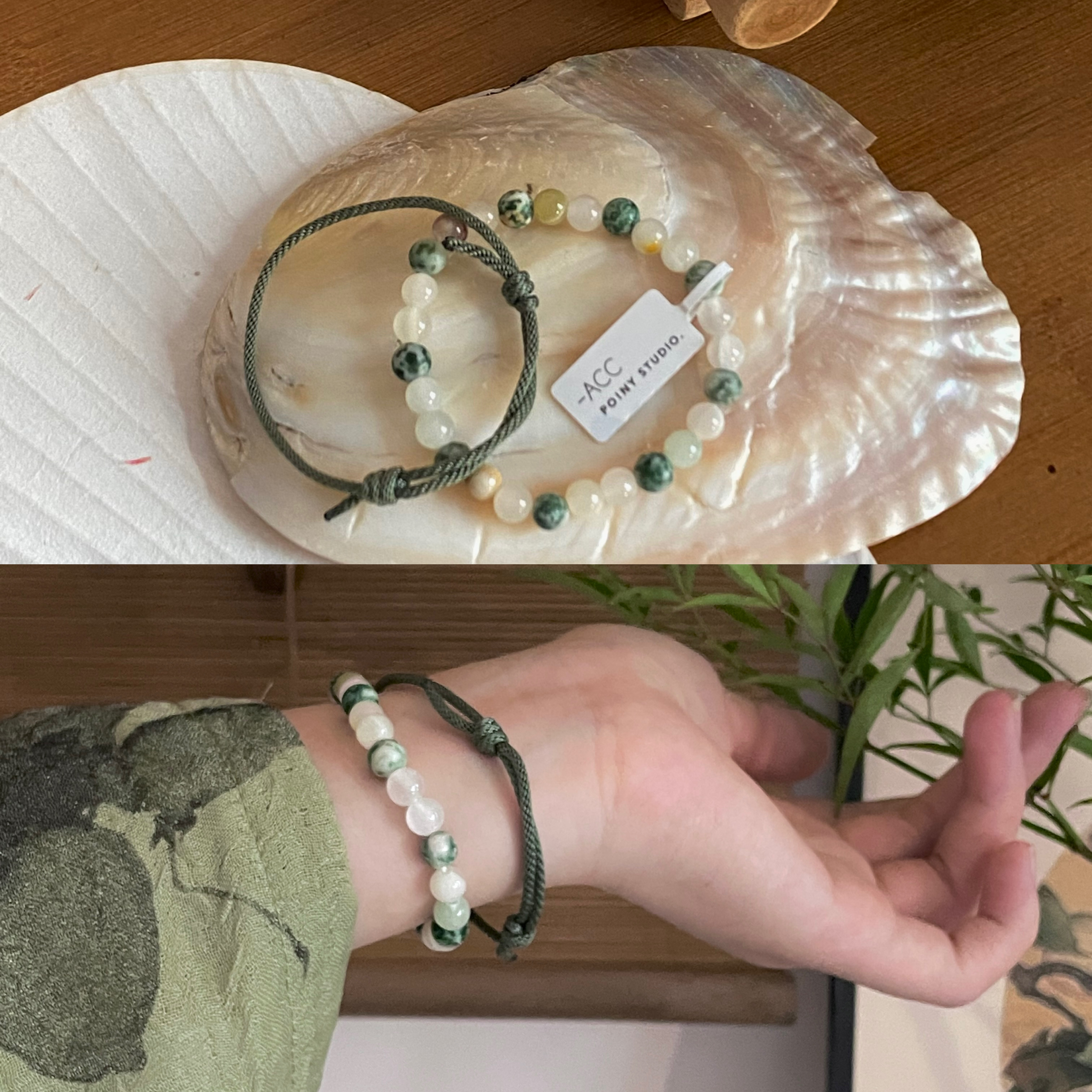 绿色串珠手链2023年新款女复古风简约高级感手绳手串手饰闺蜜礼物