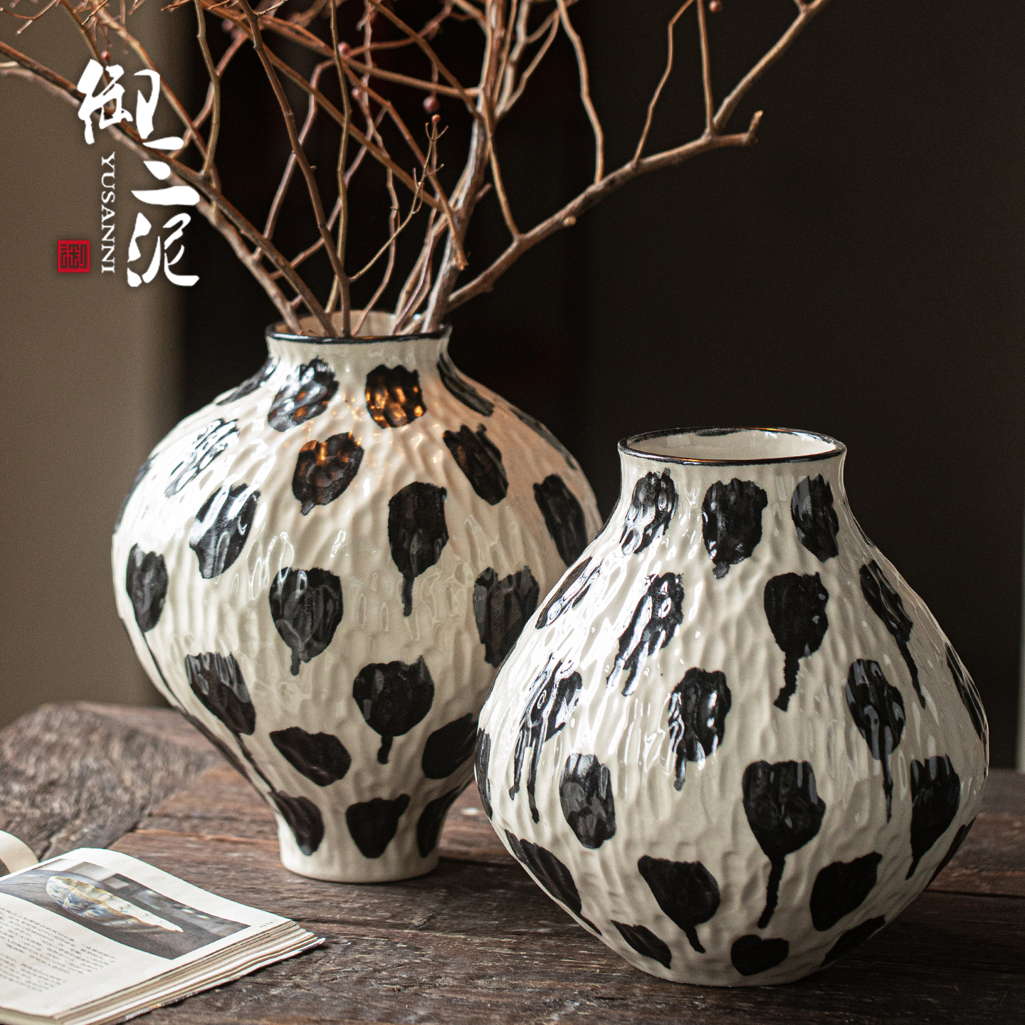 景德镇中古风新中式摆件客厅插花民宿酒店古典创意高级艺术感花瓶