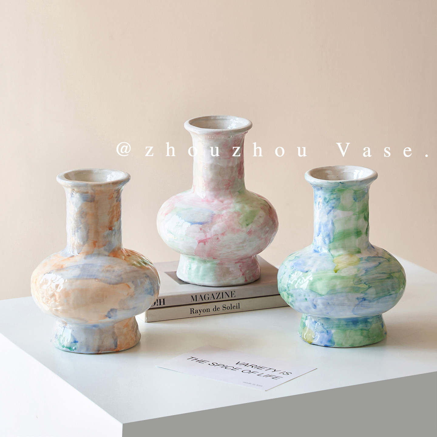 景德镇高温满釉新中式侘寂风小清新陶瓷花瓶水养鲜花装饰桌面摆件