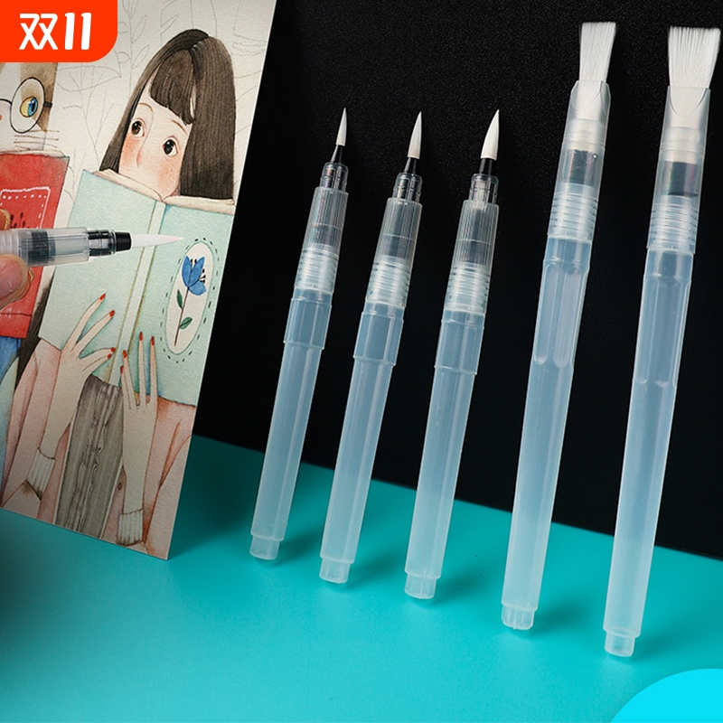 自来水笔套装初学者水粉固体水彩颜料画笔工具勾线美术学生绘画专用水溶性彩铅毛笔软头单支笔帽尖头白色平头