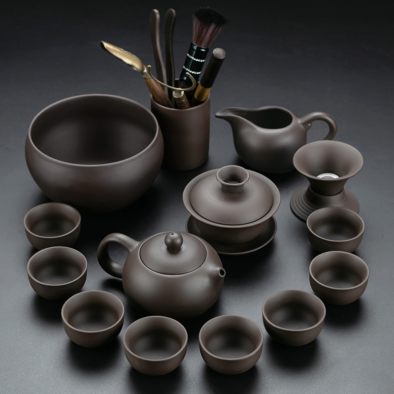 紫砂功夫茶具黑泥西施壶茶杯整套泡茶器三才碗闻香杯家用茶具套装