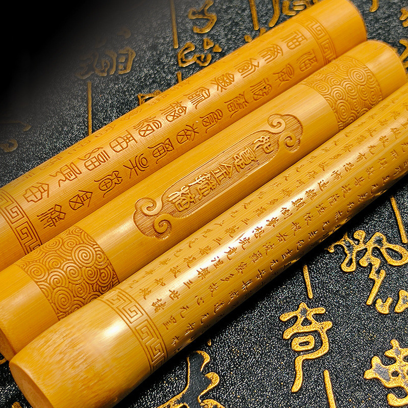 实心玉竹手把件班若波多罗密心经文玩把玩竹雕竹刻玉竹如意金箍棒