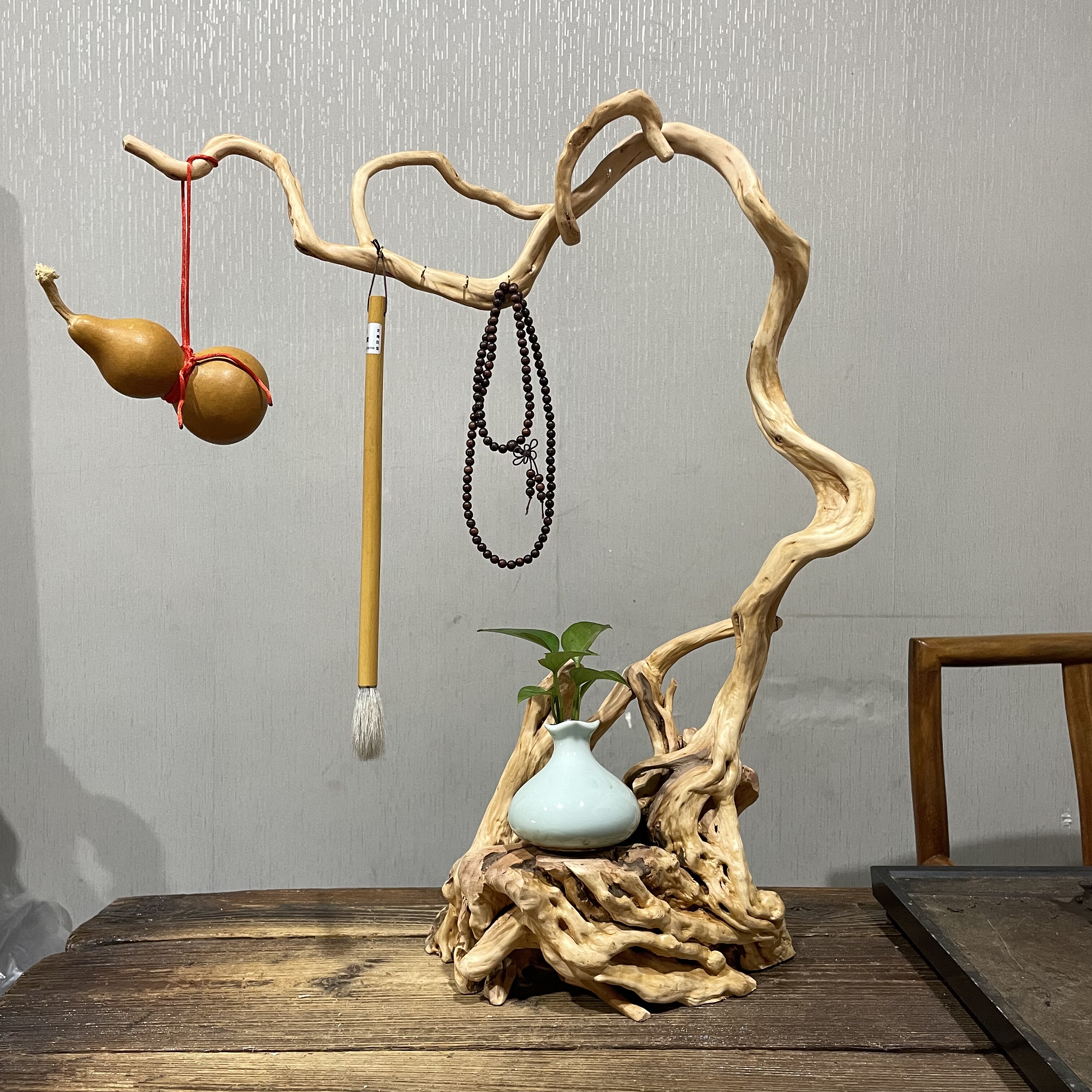 毛笔架毛笔挂天然随形根艺实木文房文玩笔挂首饰挂架杜鹃根实木