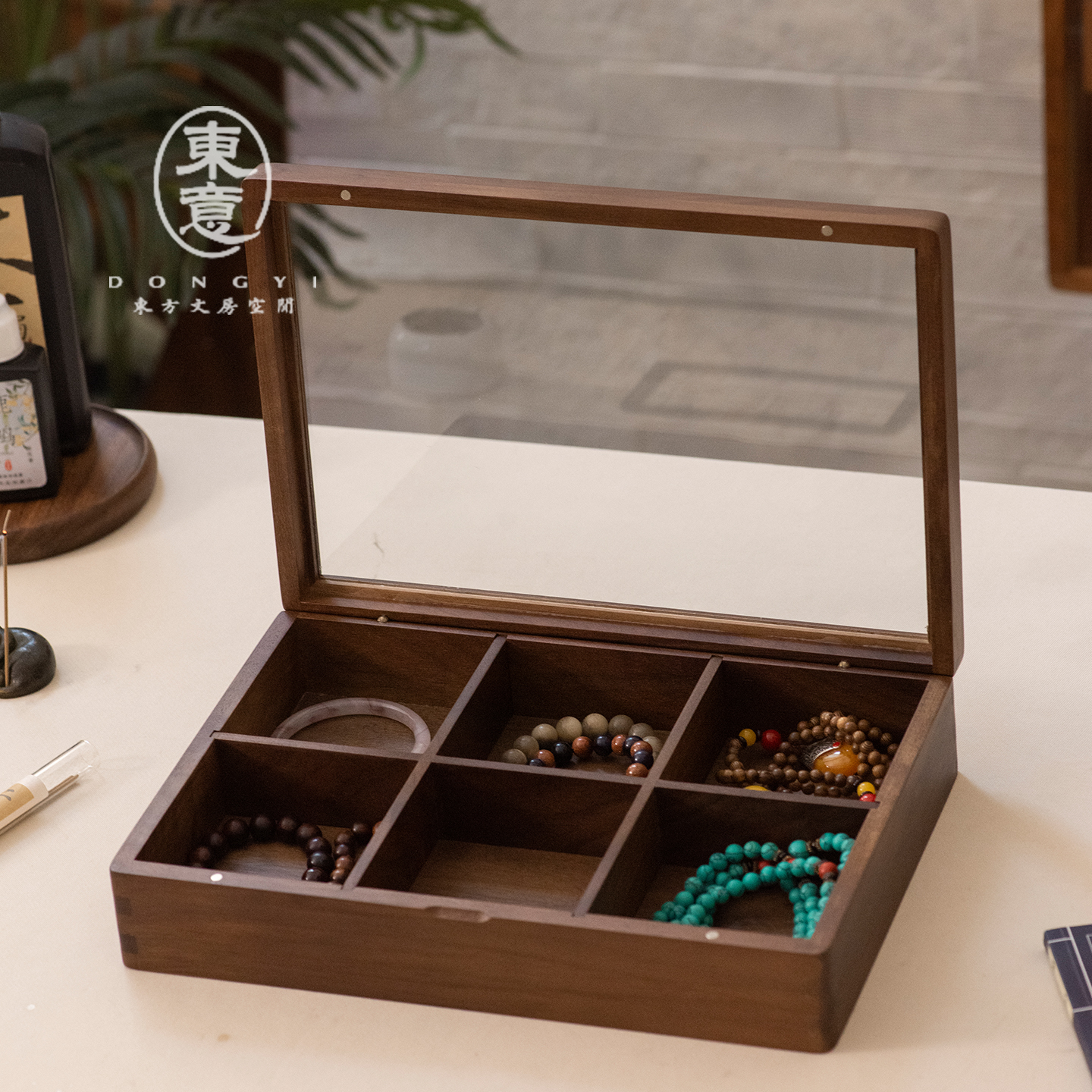 文玩收纳盒文玩串手把件配件实木透明6分格核桃玉石展示木盒礼盒