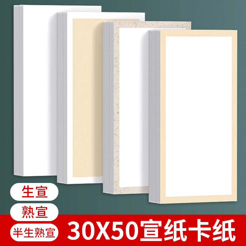 国画卡纸加厚宣纸卡纸长方形半生熟镜面生宣熟宣纸绘画专用软卡画纸扇形扇面镜片纸美术装裱书法内白外仿古