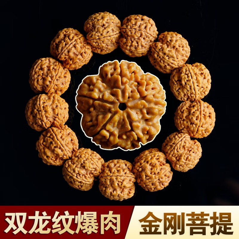 尼泊尔满肉大金刚菩提手串双龙天然原籽梅花桩文玩手串男佛珠手链