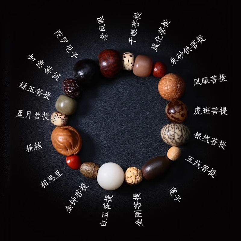 菩提子手串天然多宝珠原籽十八子文玩配饰星月金刚佛珠手链男女