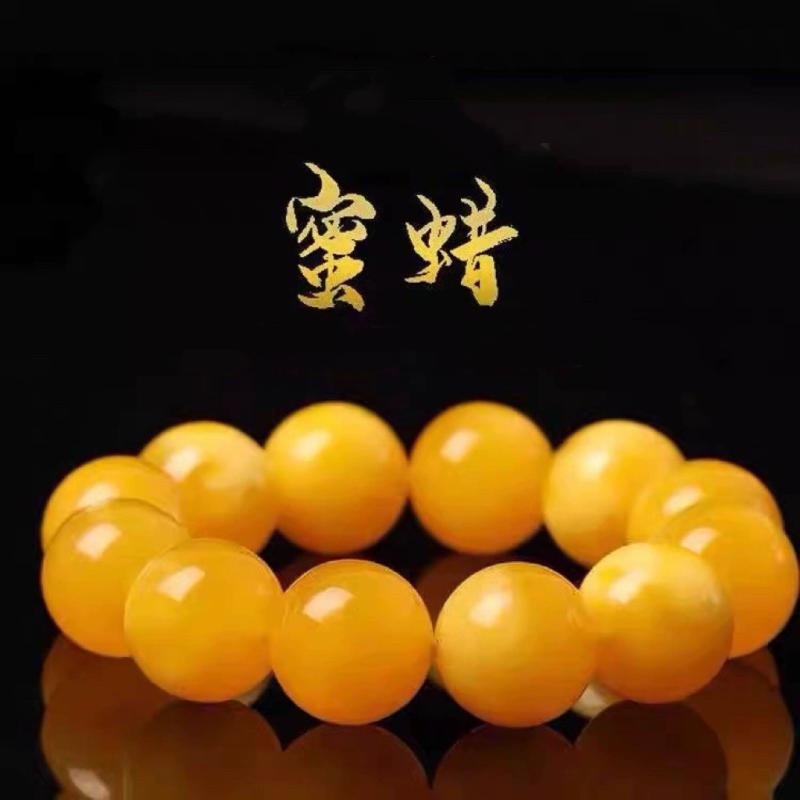 宝札俄料飘白花鸡油黄蜜蜡手串男女款正品琥珀圆珠单圈文玩手链潮