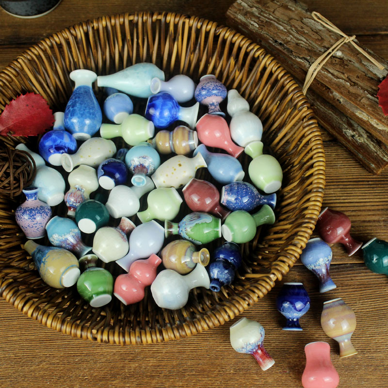 拇指小花瓶窑变冰裂纹迷你花器中式微缩瓷瓶景德镇陶艺茶宠小摆件