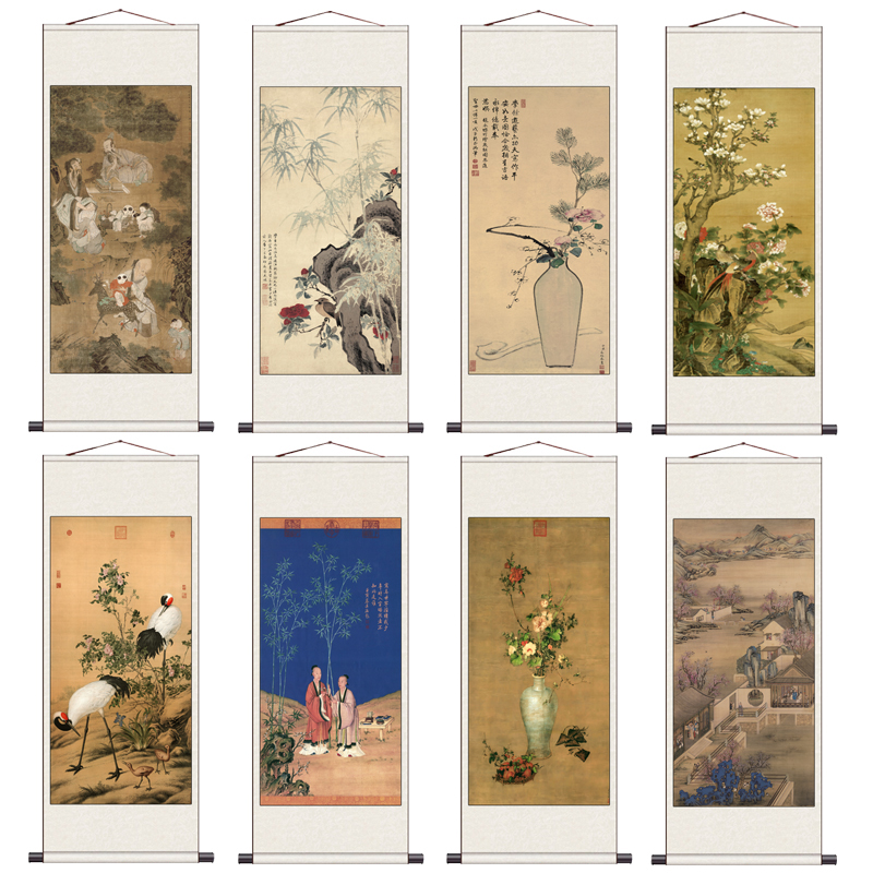 清代山水花鸟国画名家字画茶楼装饰画仿古客厅装饰风水画玄关字画