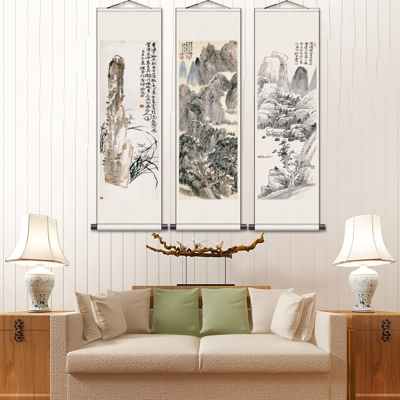 国画竹子兰花仿古卷轴画茶楼装饰丝绸画挂画板桥竹字条幅名家字画