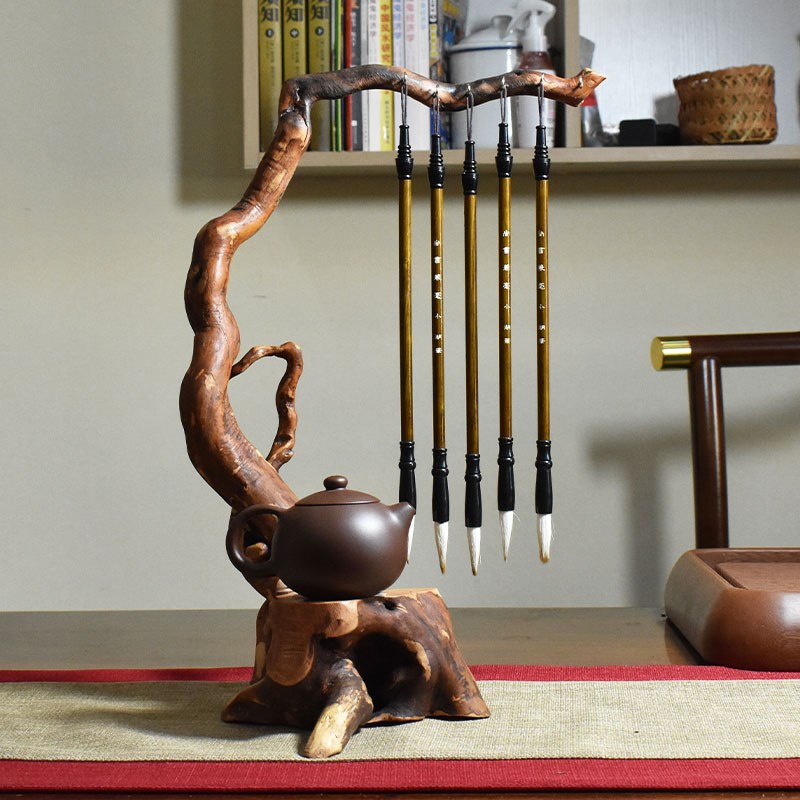 杜鹃根根雕毛笔架树根毛笔挂天然随形根艺实木文房文玩笔挂笔架