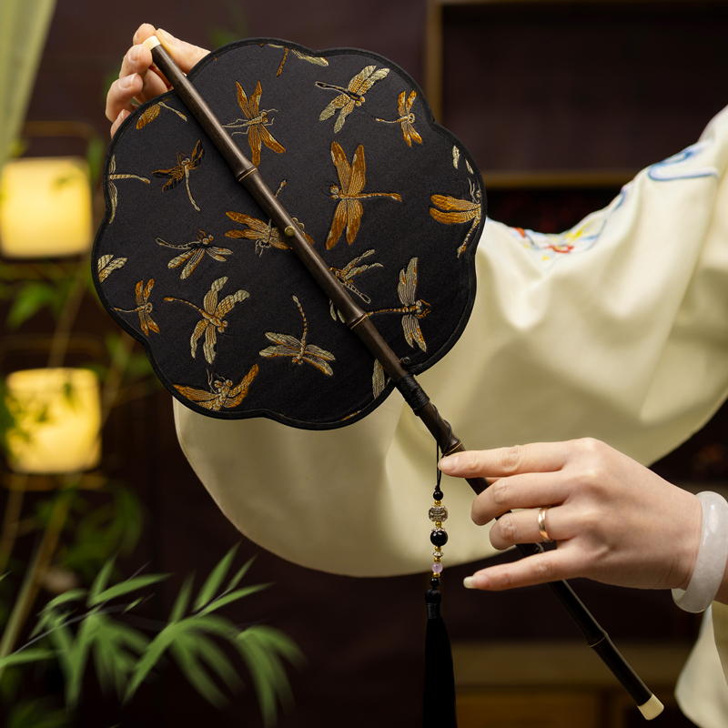 扇子女夏天便携腰扇国风折叠长柄团扇古风拍照舞蹈cosplay汉服扇