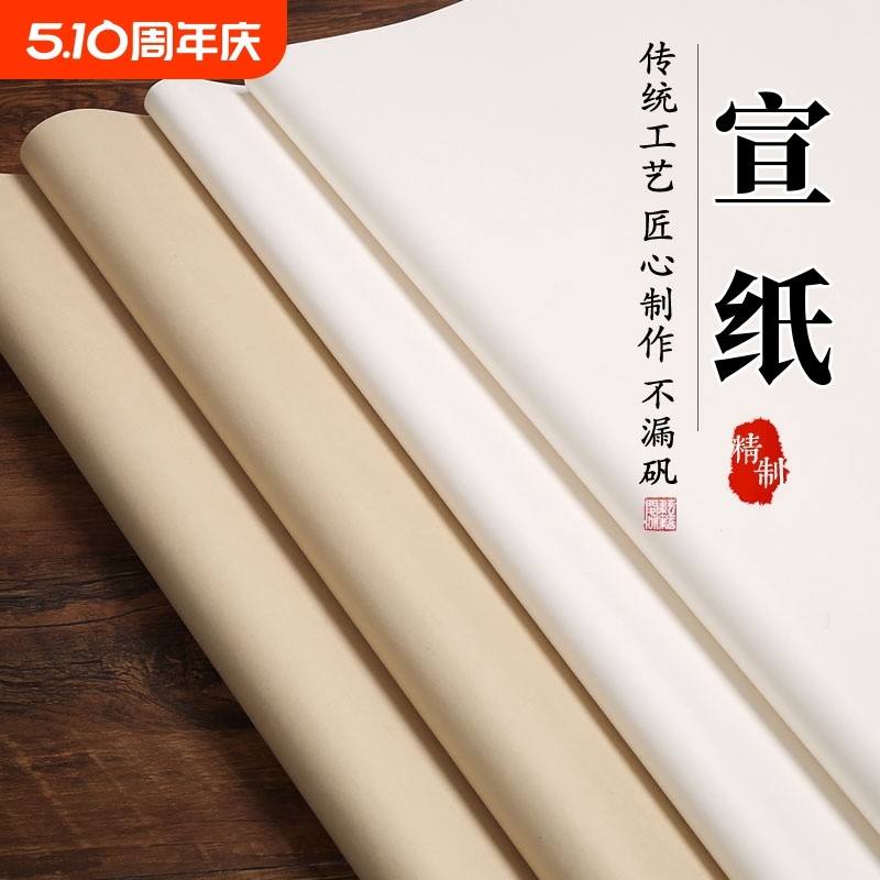宣纸四尺整张六尺对开书法国画毛笔字熟宣工笔画专用小楷作品纸白色仿古纸生宣半生半熟宣大尺寸半生熟抄经