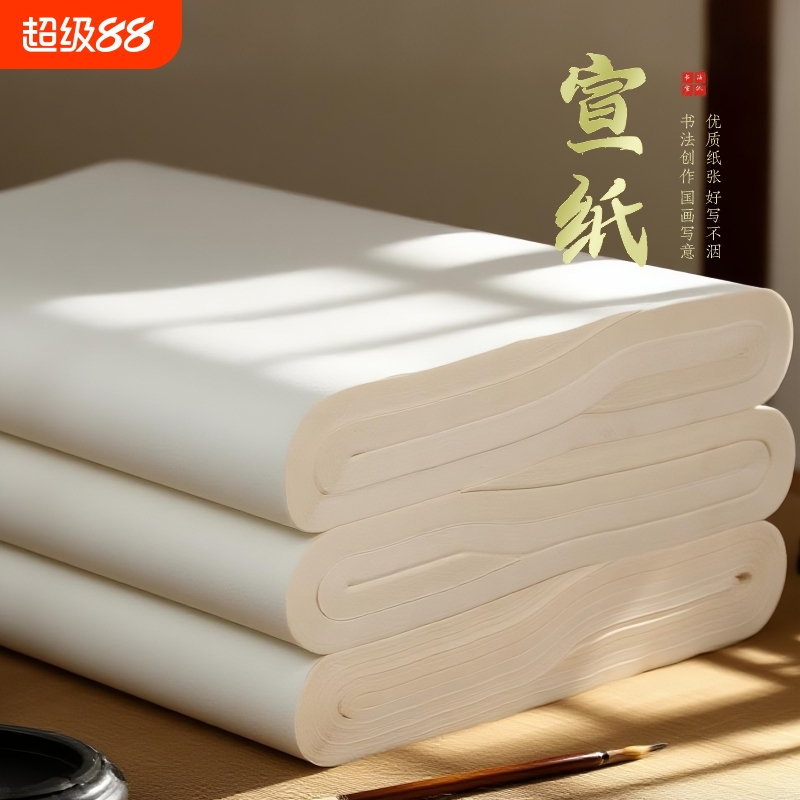 国画宣纸书法专用半生半熟纸初学者毛笔字练习纸工笔画加厚美术专用练字半生熟生宣熟宣四尺手写对开整张三尺