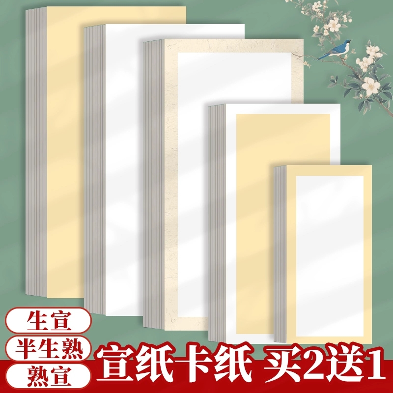 加厚宣纸国画卡纸长方形镜面纸生宣水彩画半生熟书法作品纸熟宣工笔画空白半生熟书法作品纸生美术专用