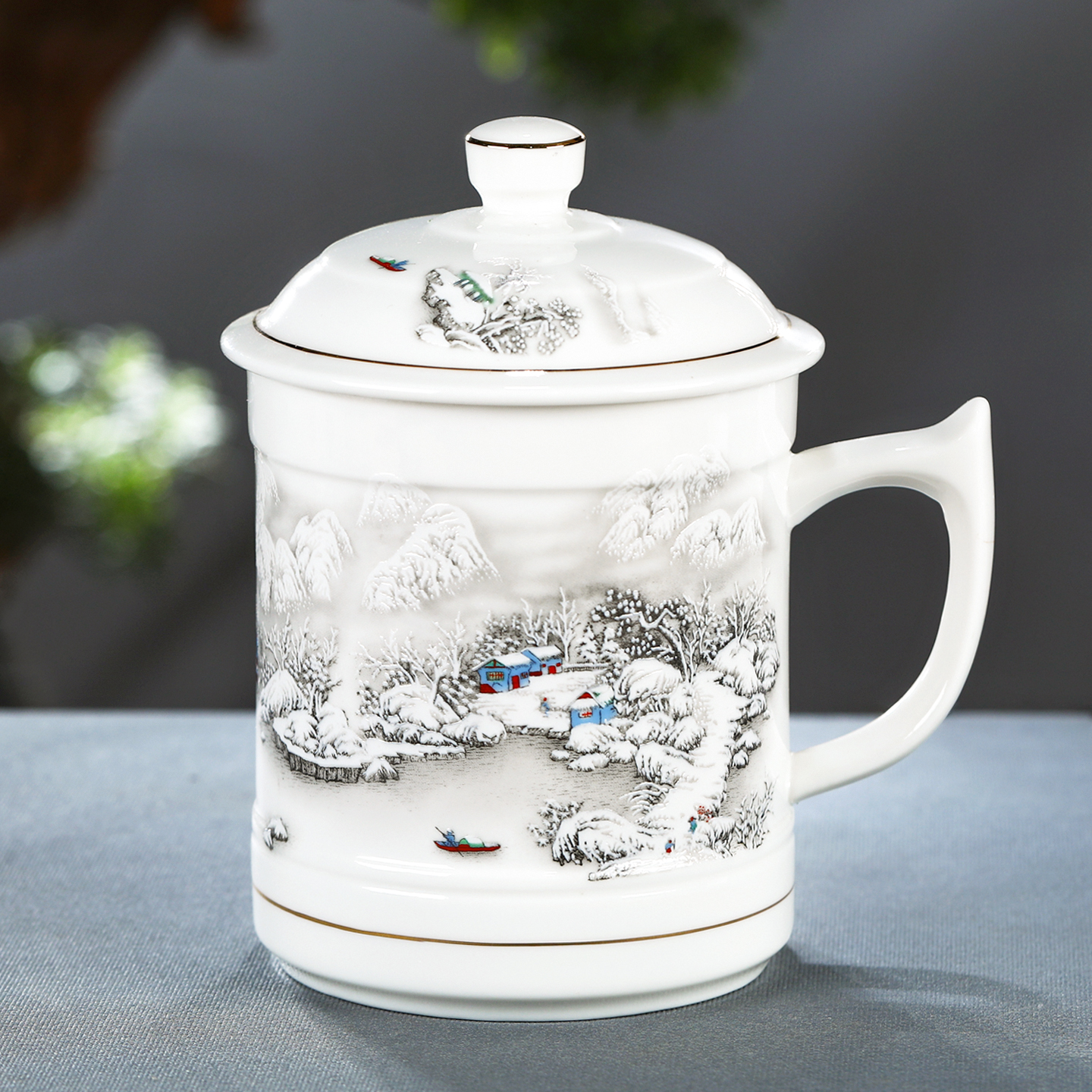 景德镇陶瓷器茶杯水杯定制大容量茶杯带盖大号霸王杯1000毫升杯子