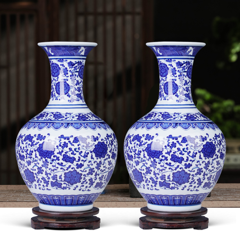 青花瓷花瓶景德镇陶瓷器插花瓶陶瓷摆件家居客厅大号博古架装饰品