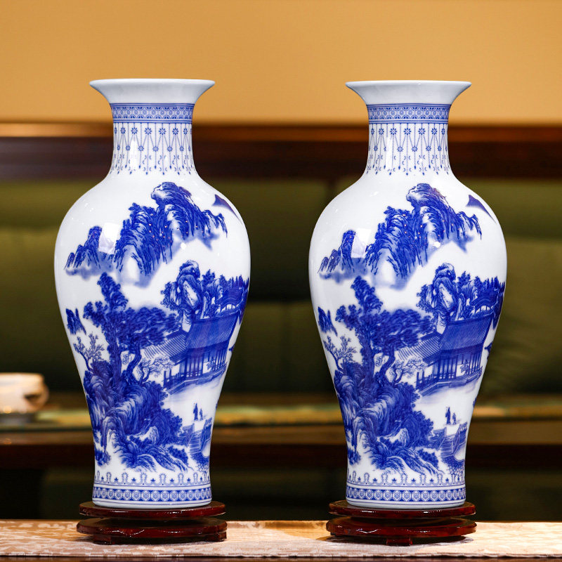 景德镇陶瓷器花瓶仿古青花瓷插花器新中式家居客厅饰品电视柜摆件