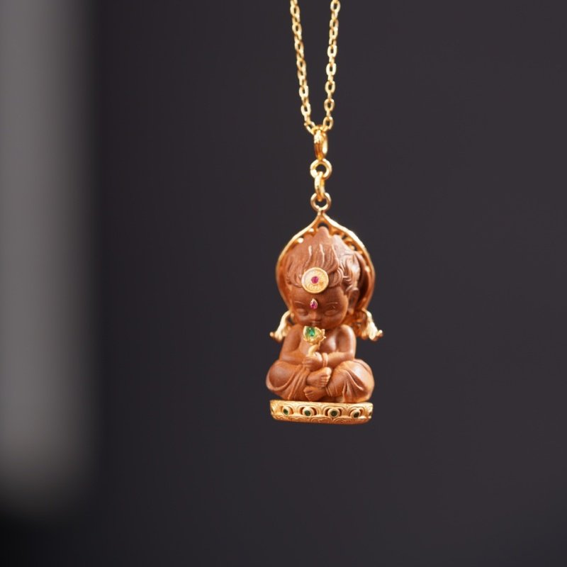 正宗印度老山檀香木绿度母宝宝佛吊坠项链轻奢小众新中式古风文玩