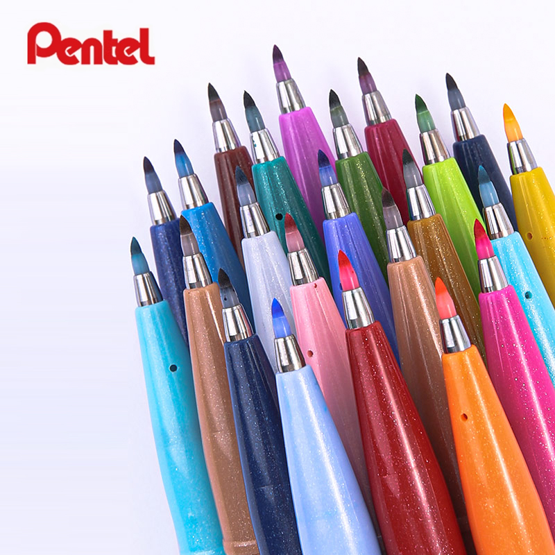 日本pentel秀丽笔派通touch柔绘笔彩色软头笔学生Brush软笔手帐手账绘画美术套装水彩手绘笔练字笔贺卡仿毛笔