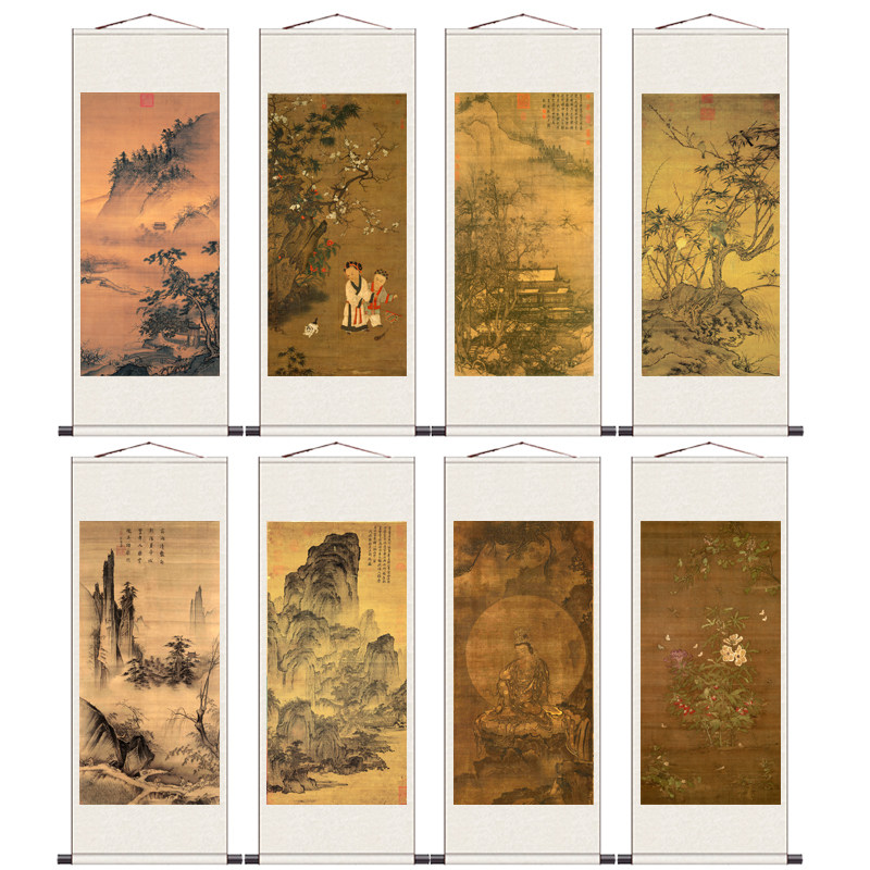 仕女图山水画仿古字画名家子母鸡图花鸟画竹石图国画卷轴字画