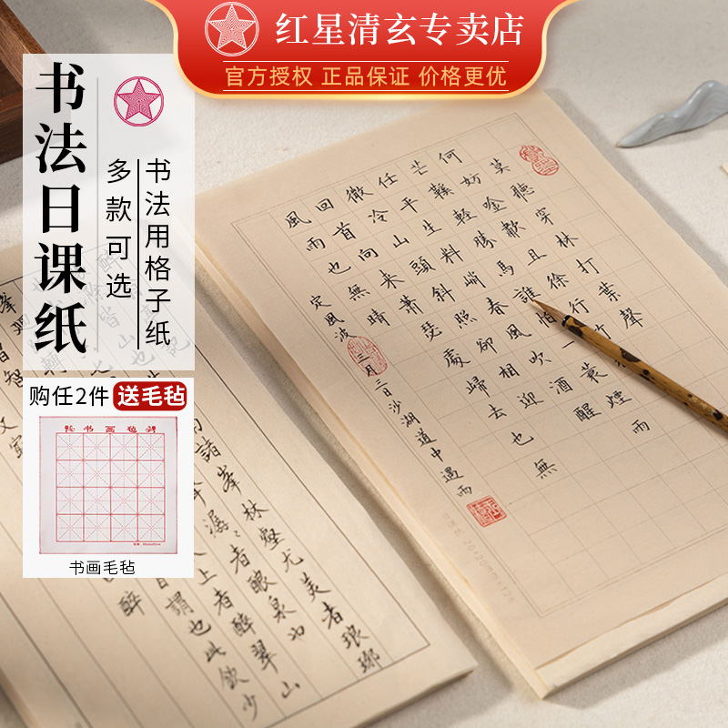 红星宣纸书画纸宣纸小楷书法日课纸书法专用纸方格作品纸毛笔字带格子信笺空白练习纸竖行状元笺半生熟练习纸