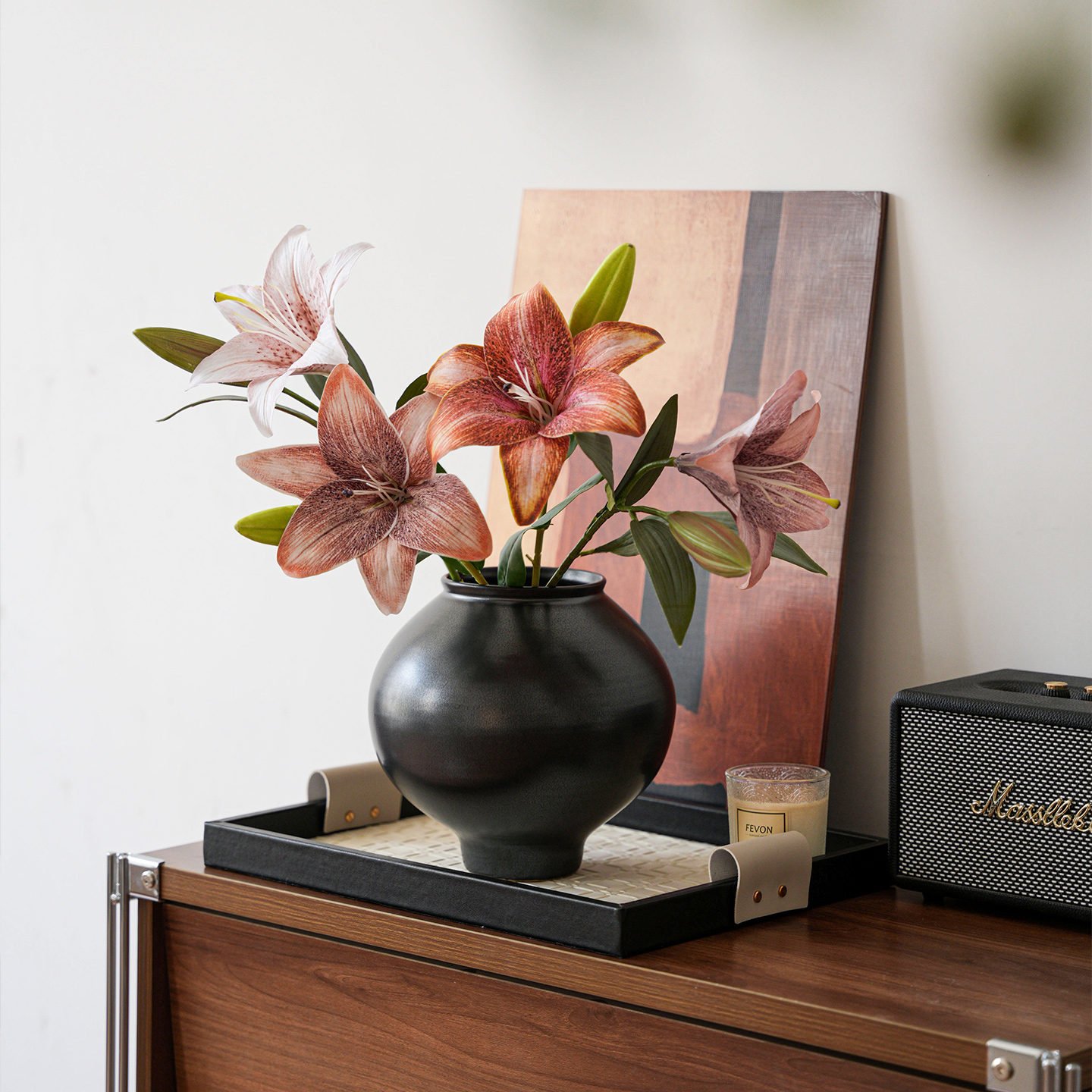 花瓶陶瓷中式中古黑色高级感客厅复古艺术感插花鲜花餐桌瓷器摆件