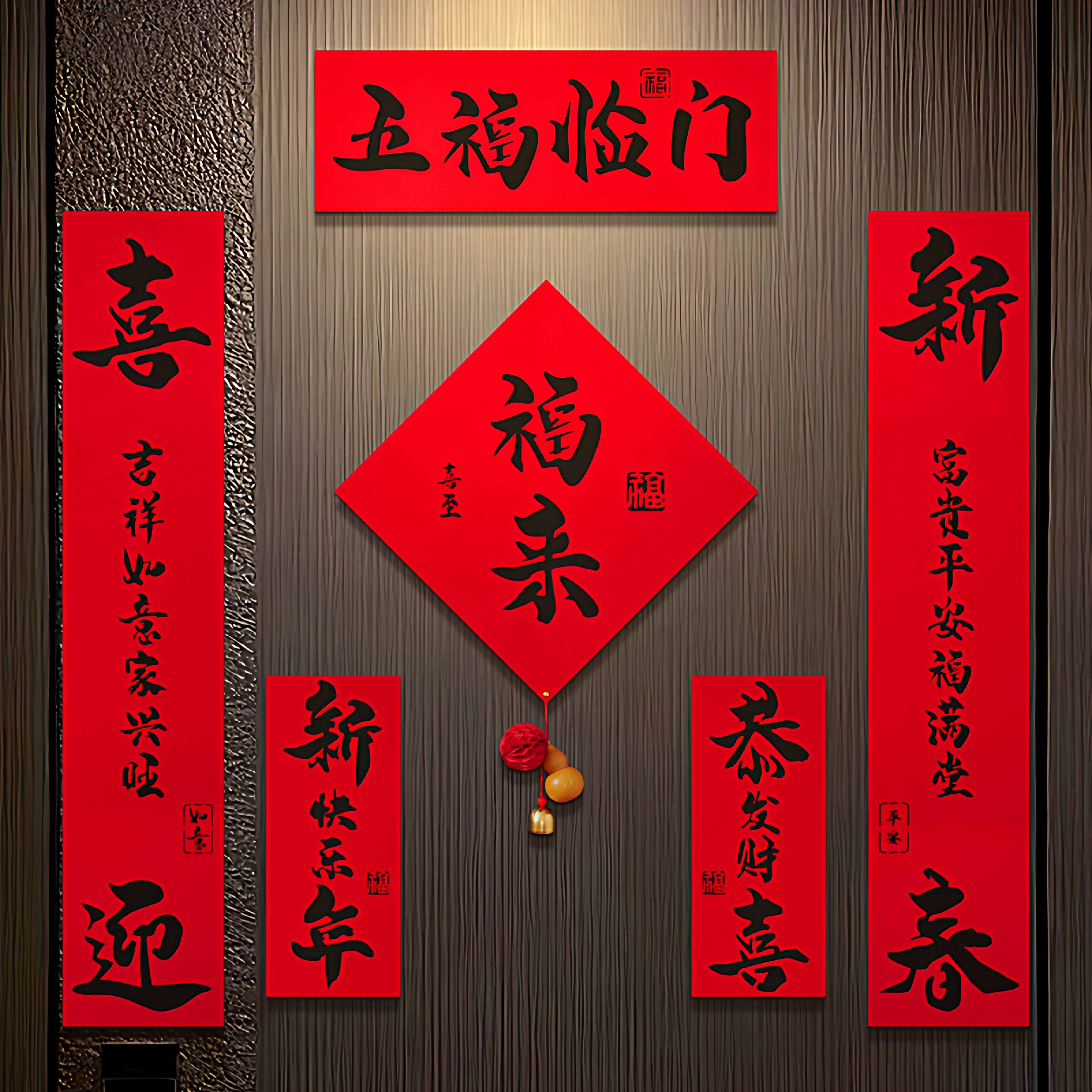 对联2026新款书法大门春联背胶植绒磁吸福字门贴春节装饰新年家用