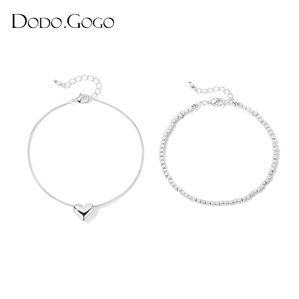 DODOGOGO碎银爱心双层手链女ins小众设计感高级轻奢手饰叠戴串珠