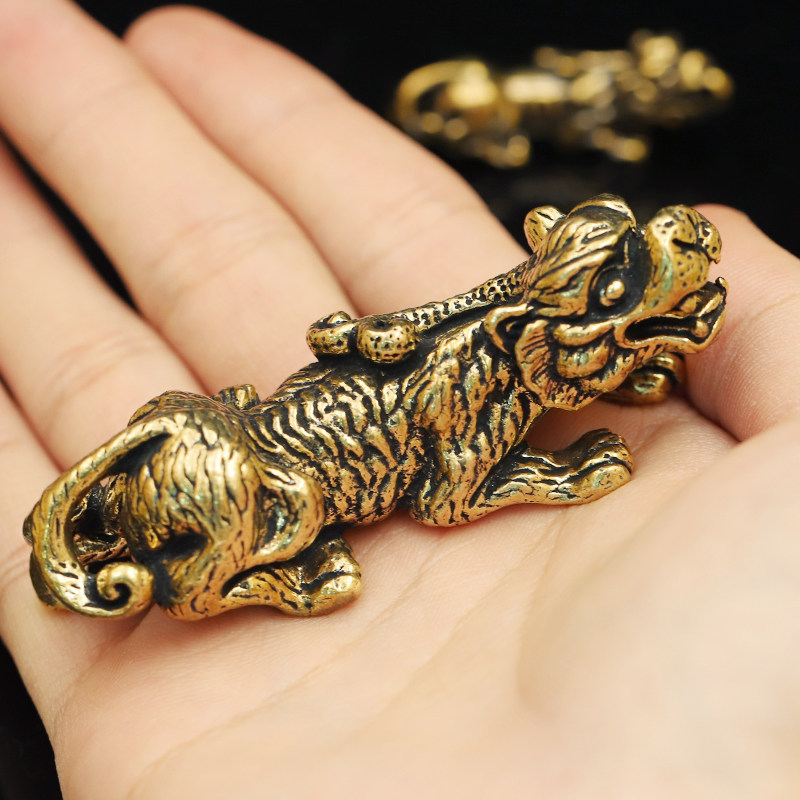 黄铜实心貔貅天禄手把件咬钱招财皮休桌面摆件男女随身把玩文玩镇