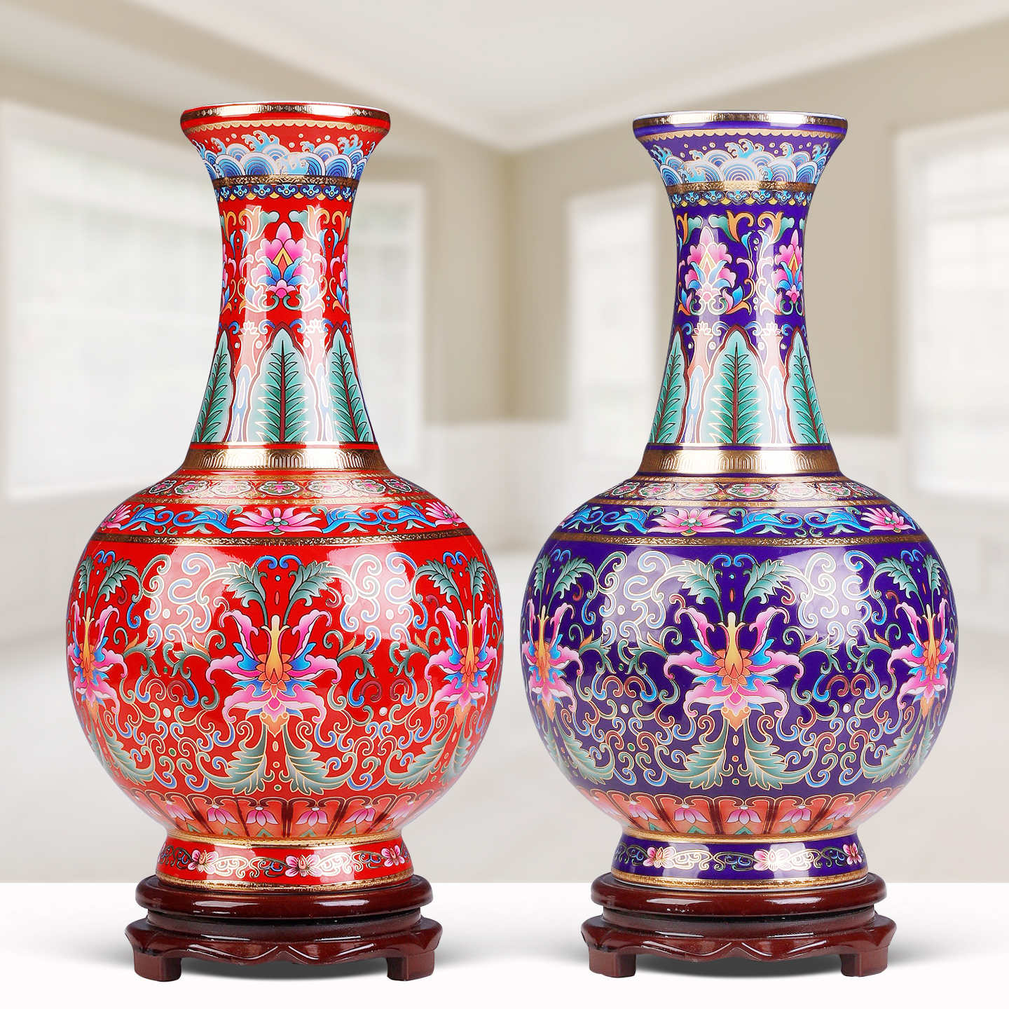 景德镇陶瓷器珐琅彩花瓶摆件客厅插花瓶装饰品家居工艺品礼品摆设